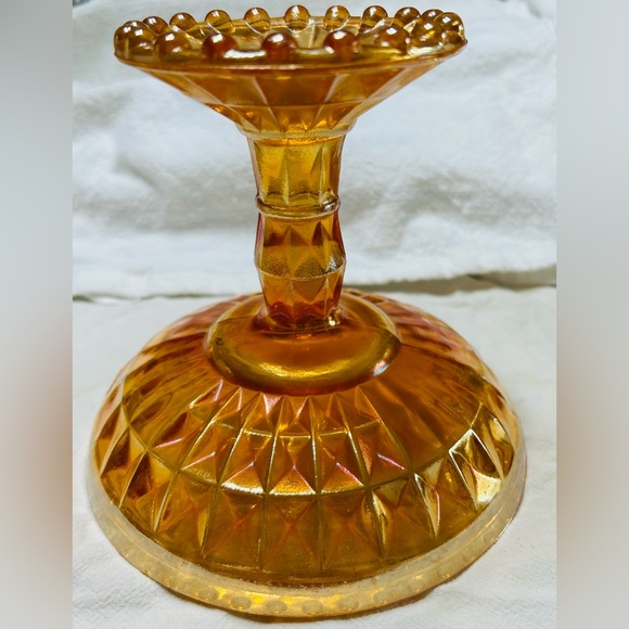 Vintage carnival glass compote dish, mint condition. Marigold.Beautiful! - Picture 2 of 3